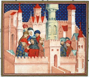 Consultation entre Richard II et ses nobles au château de Conway, copie fac-similé de Le Prinse et Mort du Roy Richart par Jean Creton, réimprimé au 19ème siècle